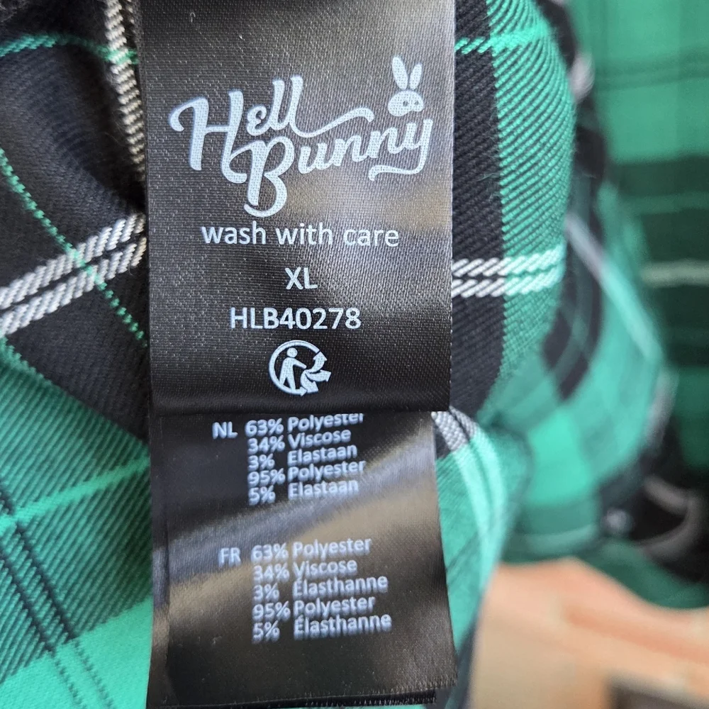 Hell Bunny Beryl Mid Dress Green Black Tartan Plaid Pockets Punk Rockabilly XL - Picture 5 of 7